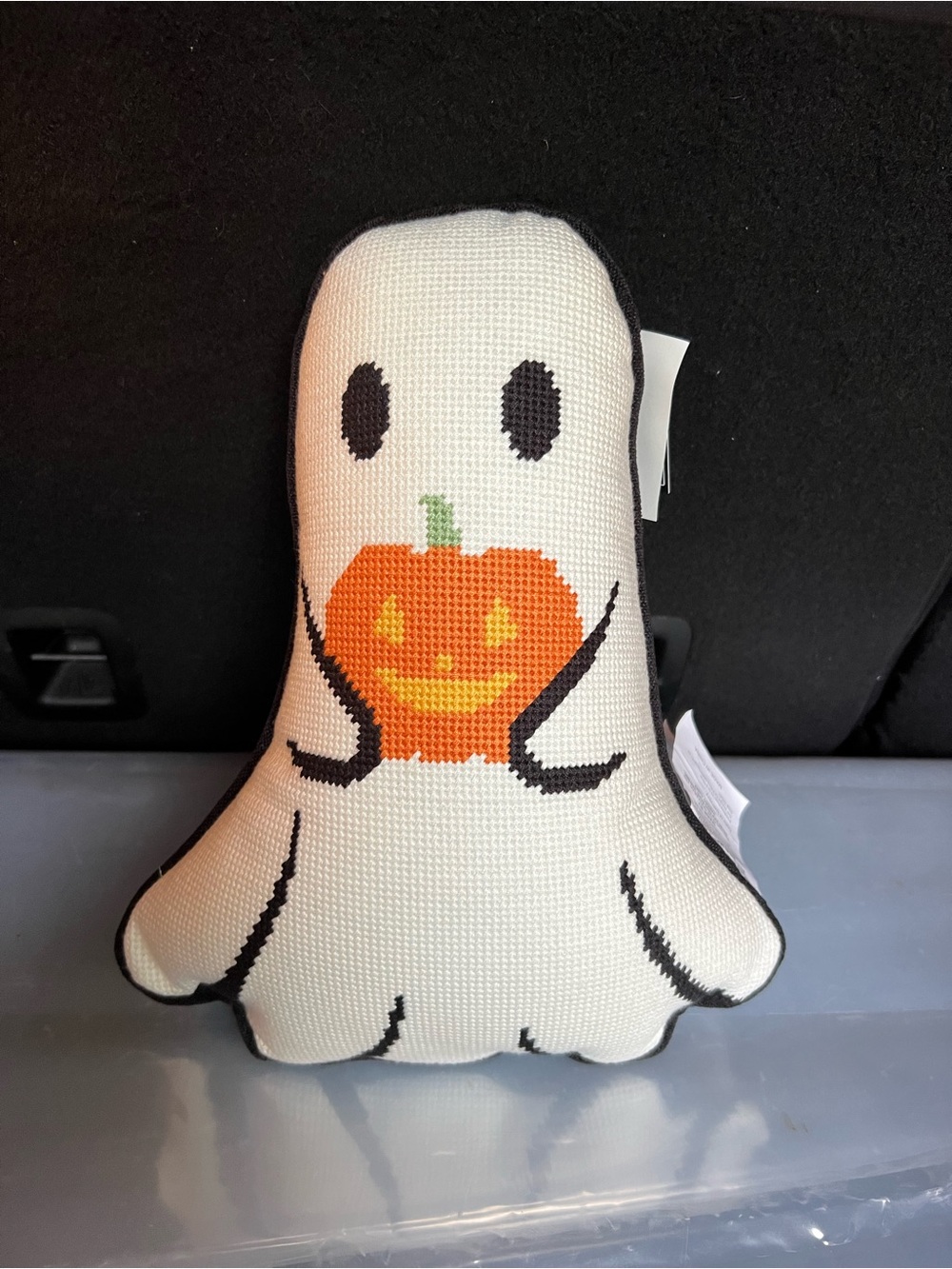 VIRAL Martha Stewart ghost-shaped needlepoint throw pillow, NWT